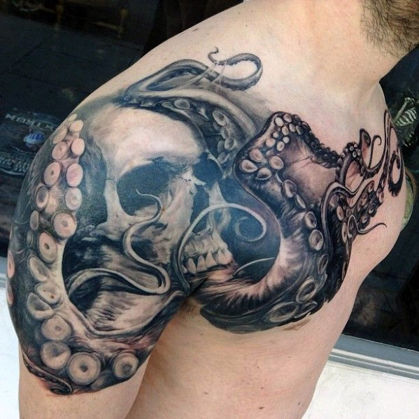 octopus on man shoulder tattoo