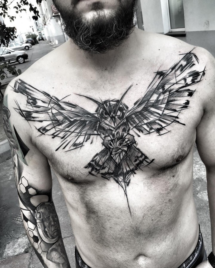 owl-chest-tattoo-by-ineepine