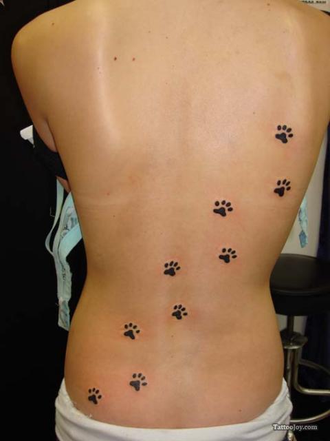Cool Paw Prints Tattoos All Over The Back