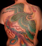 Green Giant Phoenix Back Tattoo