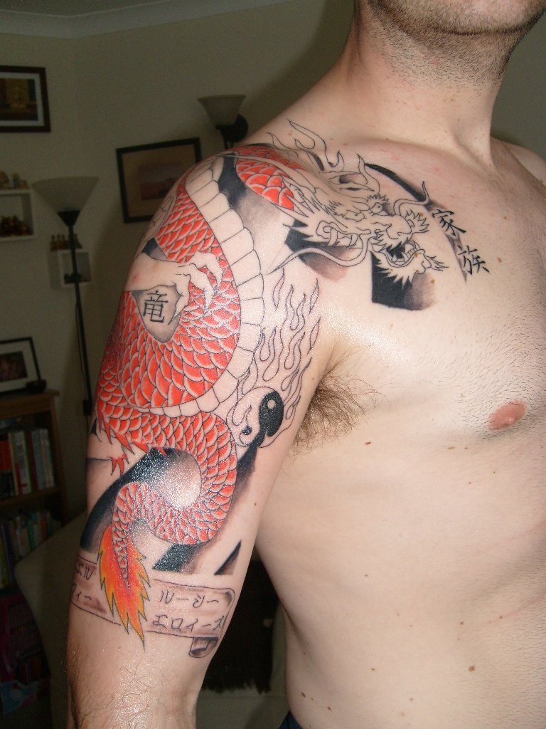 Great Chinese Dragon Quarter Sleeve Tattoo Ideas