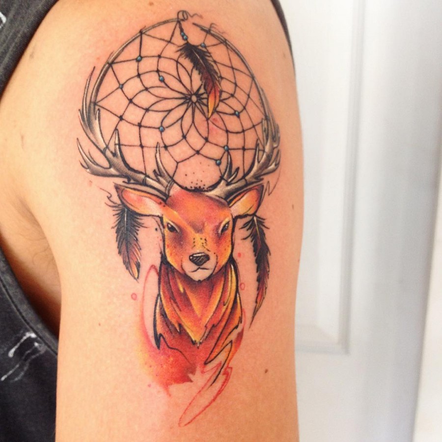 reindeer-dreamcatcher-watercolor-tattoo