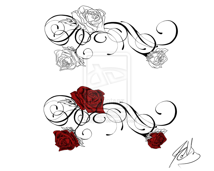 Beautiful Front-Shoulder Rose Tattoo Sketch Design by Nadyanilo (Deviantart)