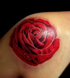 Amazing Red-Rose Shoulder Tattoo Design for Women by Inagugo (Deviantart)