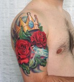 Crowned Roses and Diamond Half-Sleeve Tattoo Design for Men