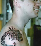 Men Shoulder Scorpion Tattoo with Red Shades