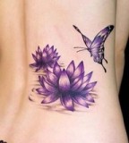 Purple September Birth Flower and Butterfly Tattos