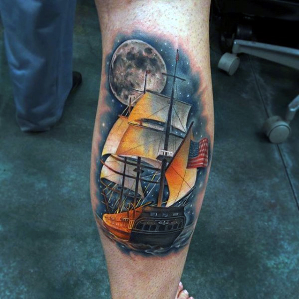ship and moon tattoos for men