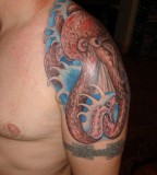 Aquatic Octopus Tattoo On Shoulder