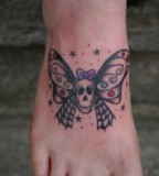 Foot Tattoo Design - Skull Butterfly Tattoo