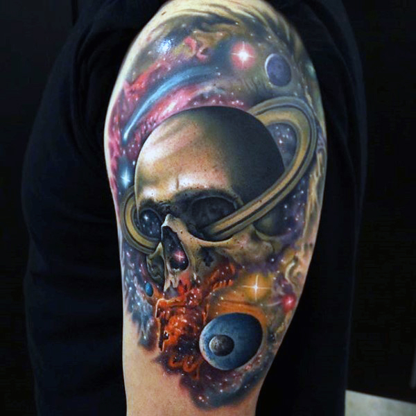 skull galaxy tattoos for men
