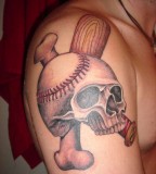 Stunning Baseball-Skull-Bone Inspired Tattoo on Men Upper Arm