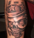 Beautiful Skull Soldier Tattoo Design on Lower Leg for Men