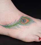 Sexy Foot With Simple Feather Peacock Tattoo