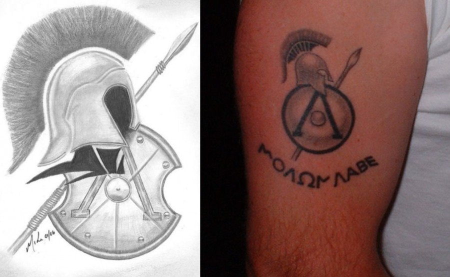 Spartan Helmet Tattoo Side By Side