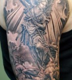 Black / Gray St Michael The Archangel Tattoo