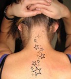 Swirling Star Outlines Stylish Tattoo On Back Neck 