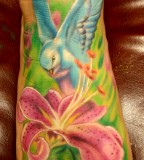 Colorful Nature Swallow And Stargazer Tattoo