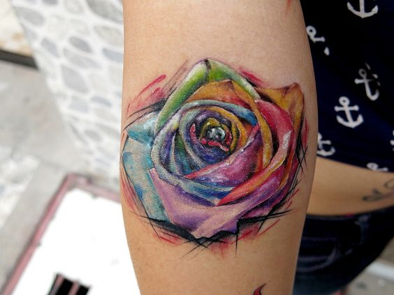 stunning watercolor rose flower tattoo