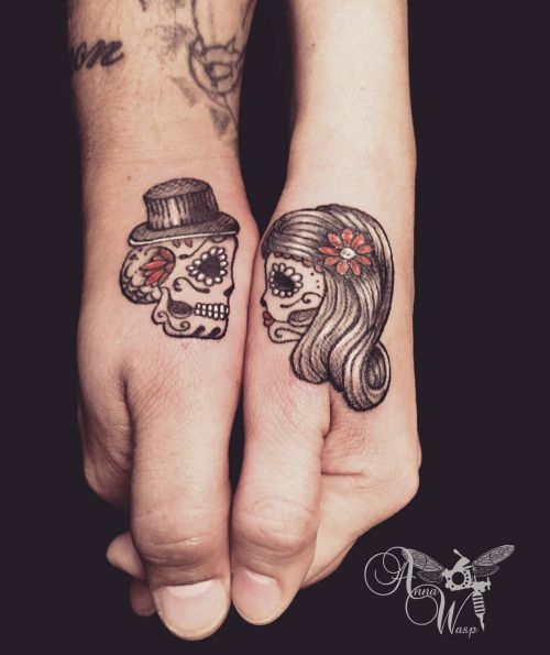 sugar-skull-couple-halloween-tattoo