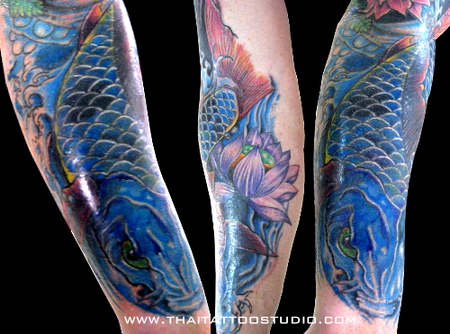 Blue Koi Fish Coverup Tattoo