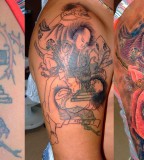 Samurai In Fight Cover Up Arm Tattoo Design