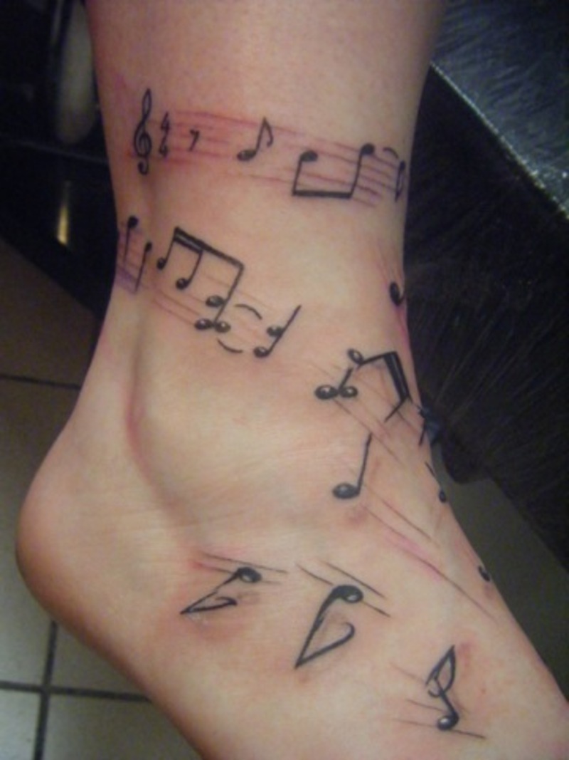 Leg Tattoo Custom Free Hand Musical Notes