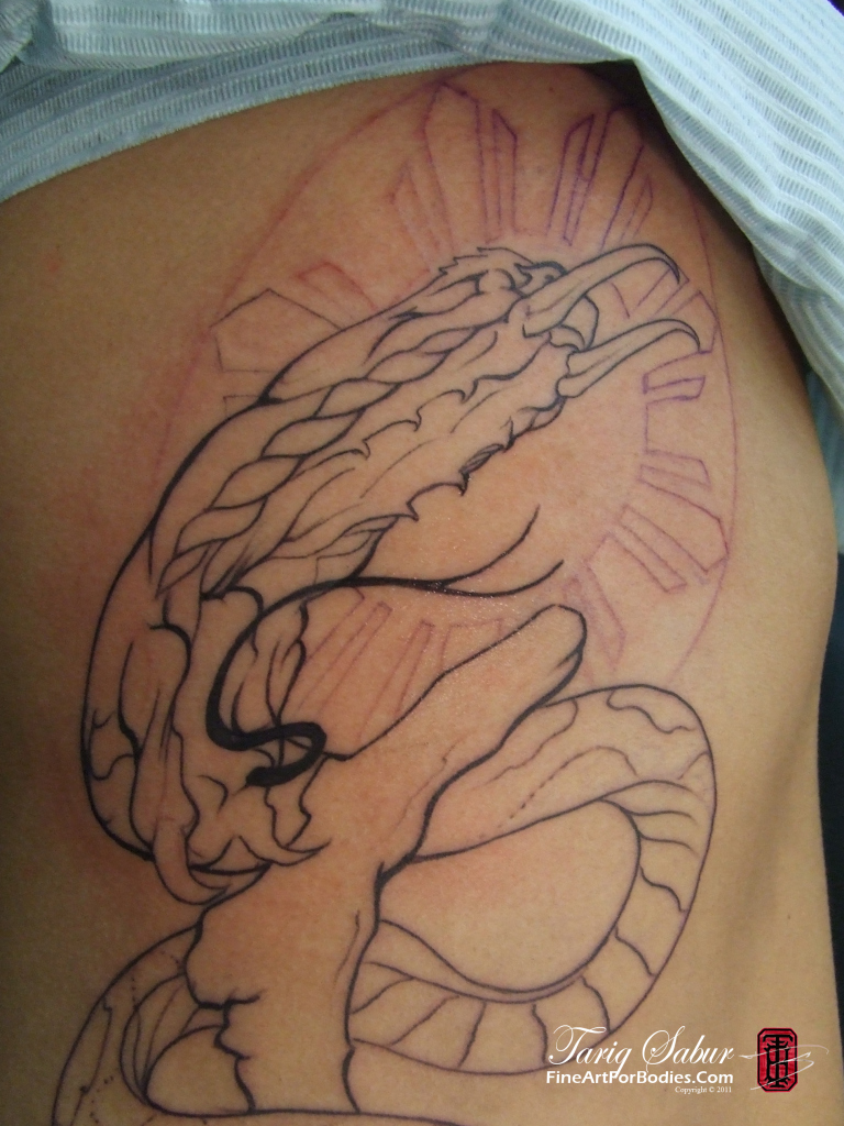 Serpent Monster Fillipino Tattoo Design for Men’s Rib