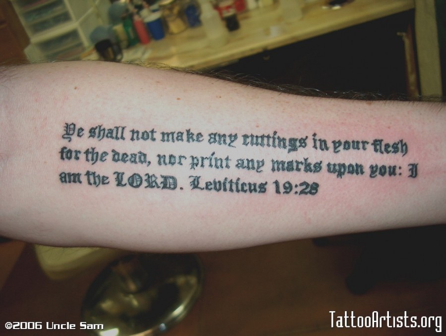 Bible Lebiticus 19:26 Tattoo Inspiration on Outer Lower Arm