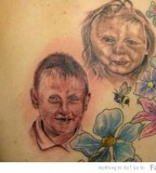 Bold Creepy Kids Tattoo on Women Back