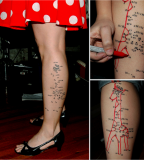 Bold Giraffe-Shaped Dots Tattoo on Women Leg 