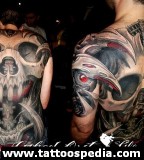 Amazing Tribal and Skull Half-Sleeve to Back Tattoo Design for Men