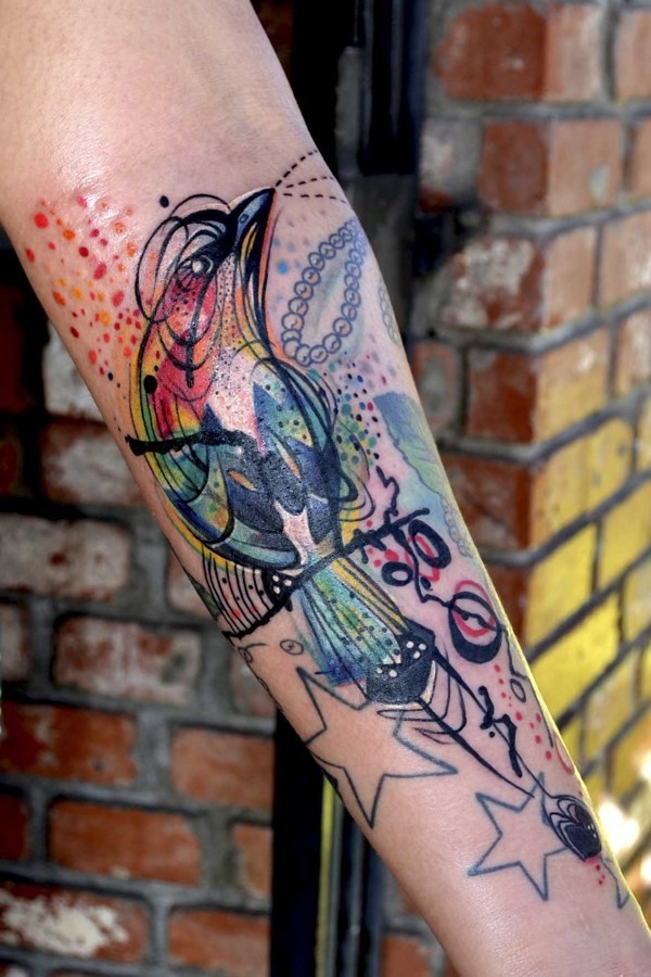 trippy bird tattoo