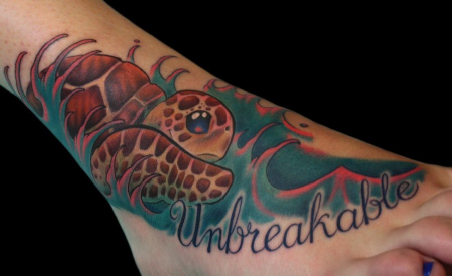 Cute Turtle and Lettering Tattoo Design