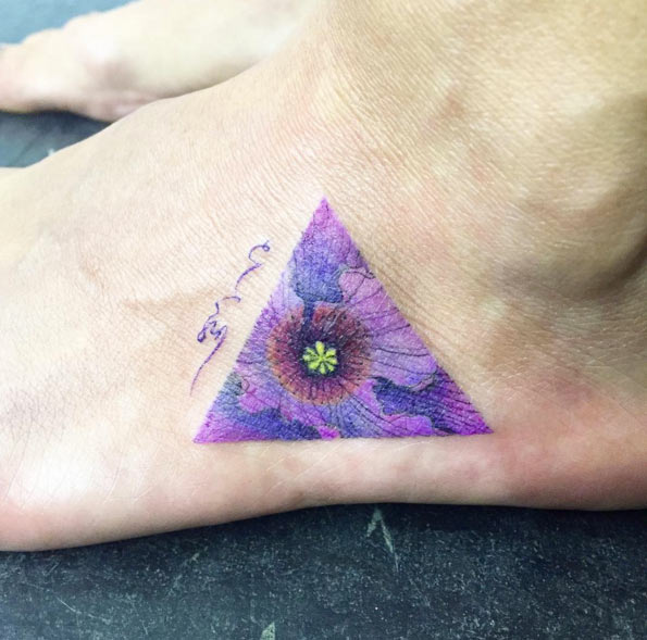 violet in triangle flower tattoo