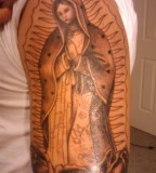 The Virgin Mary and Rose Flowers Half-Sleeve Tattoo Designs - Religious Tattoos