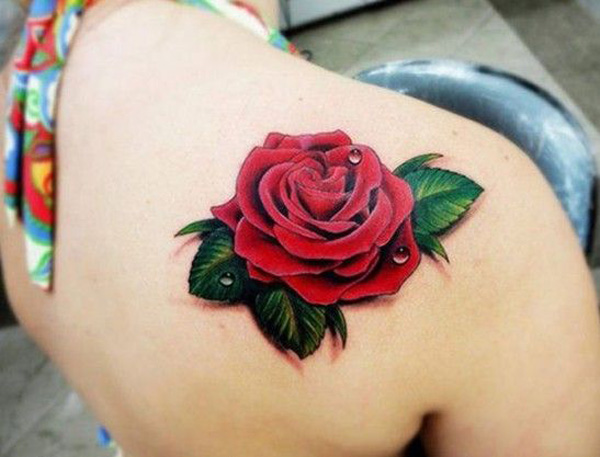 vivid red rose flower tattoo