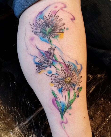 watercolor effect flower tattoo