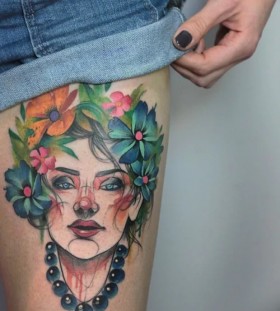 watercolor leg tattoos for women
