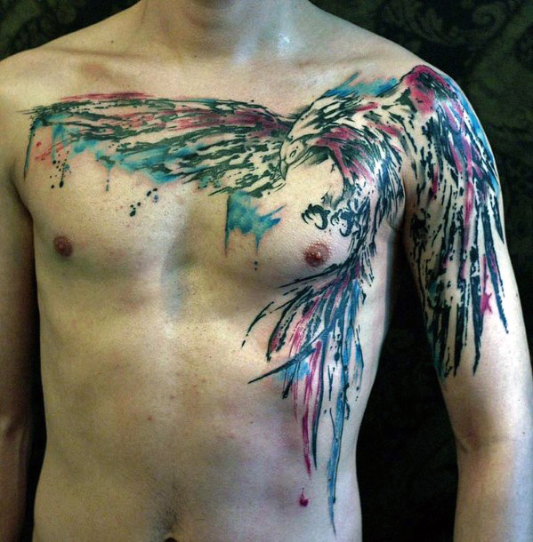 watercolor phoenix tattoos for men