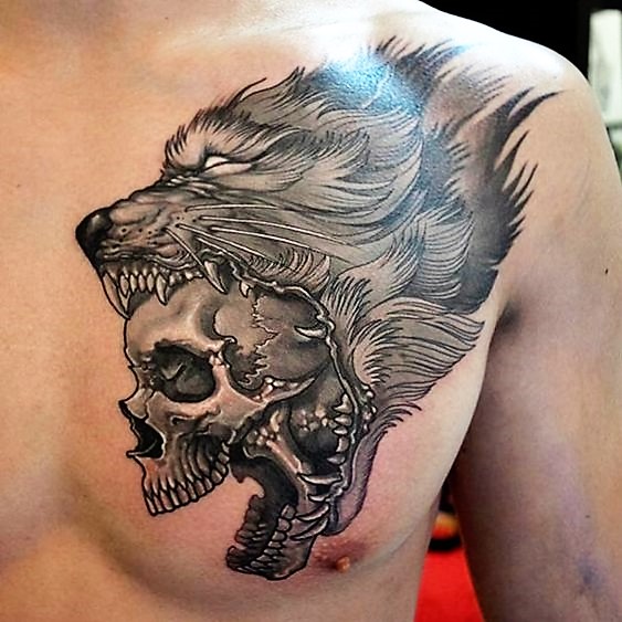 wolf-and-skull-tattoos