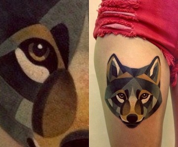 Wolfs tattoos on legs