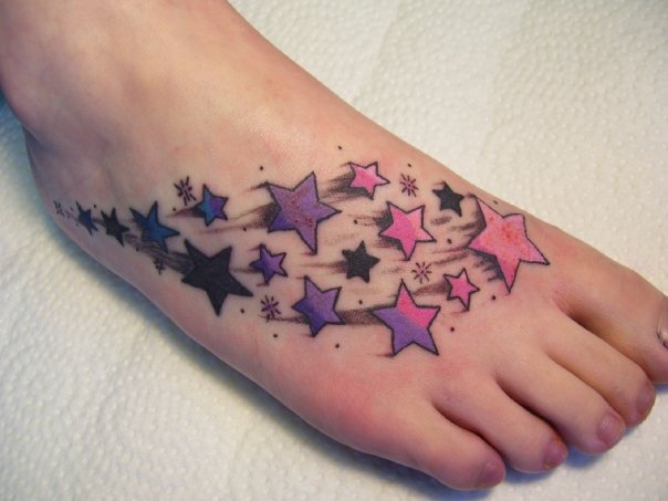 women tattoo designs stars on feet