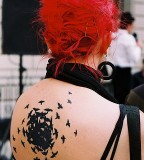 red hair girl tattoo birds