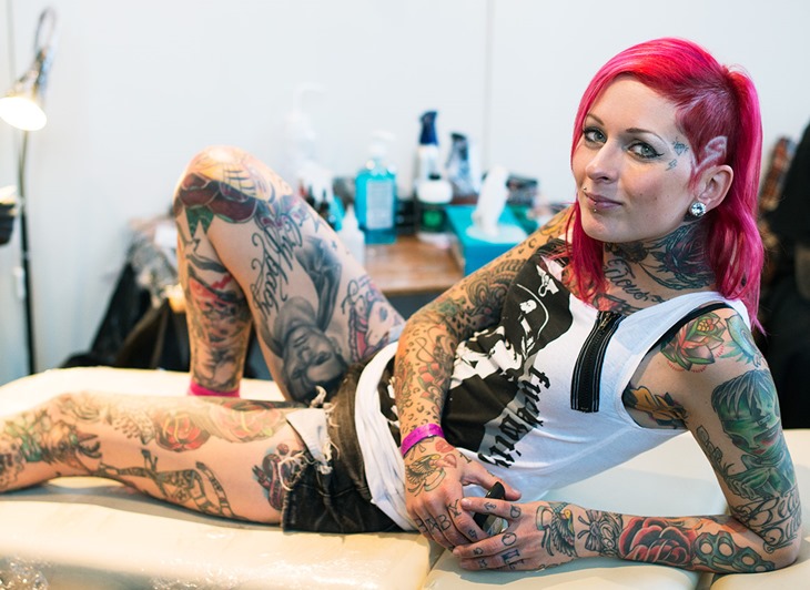 all body tattoo for woman girl with bright pink hair