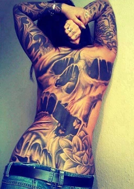all body tattoo for woman scull on back