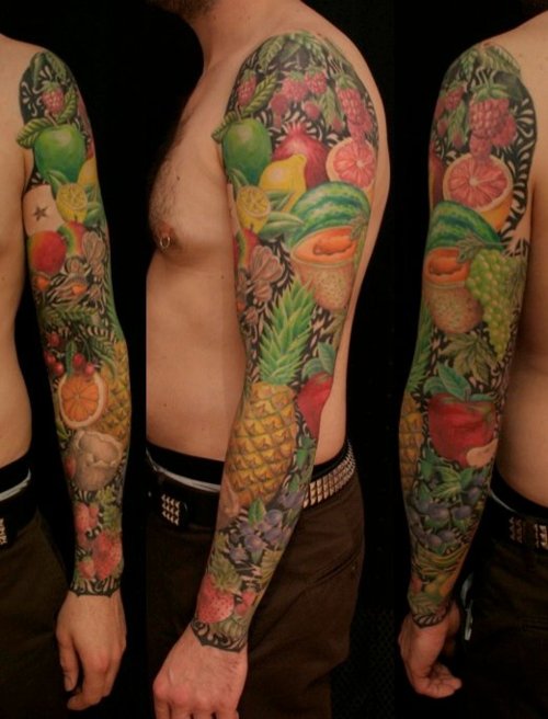 animal rights tattoo fruit sleeve