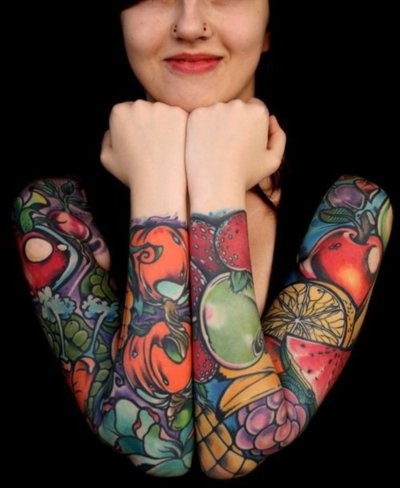 animal rights tattoo fruit sleeves