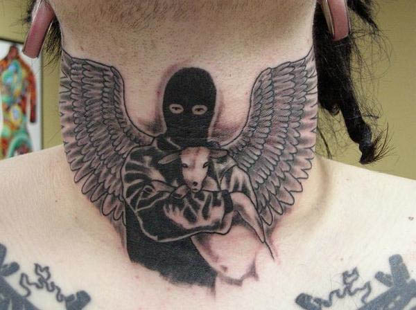 animal rights tattoo masked man with calf