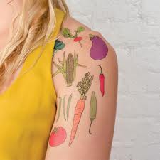animal rights tattoo vegetables shoulder tattoo